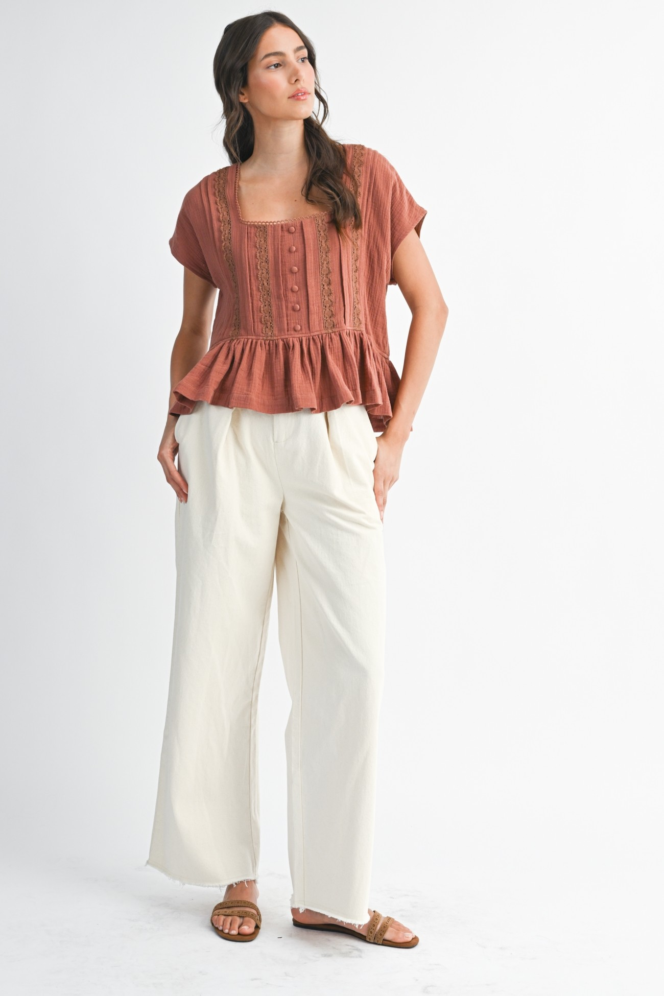 Celia Ruffled Lace-Trim Blouse