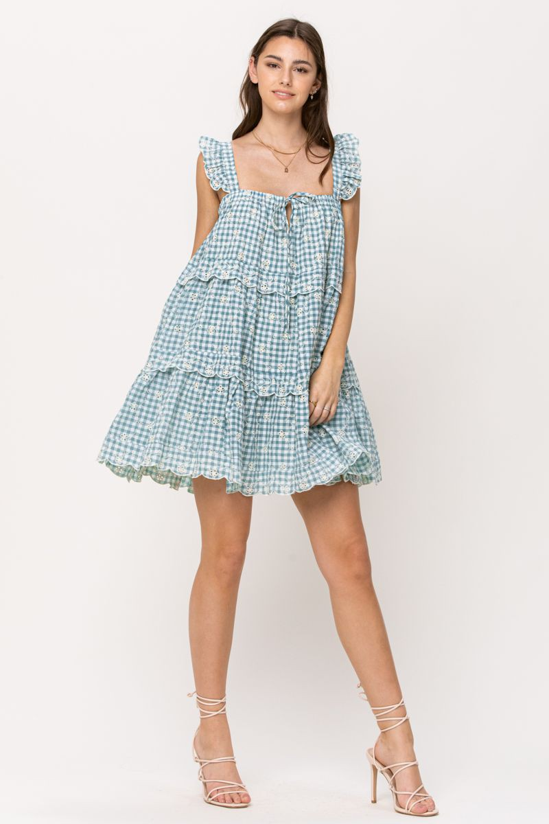 Gingham Floral Mini Dress