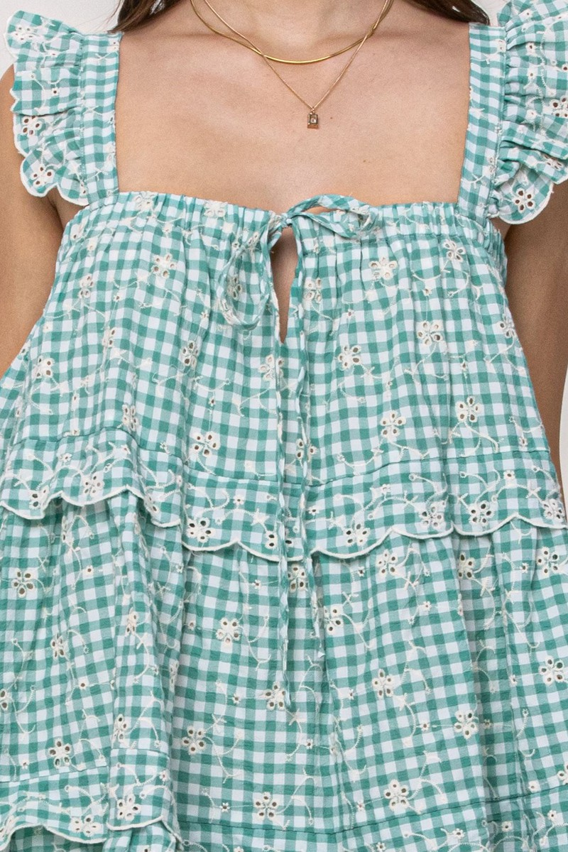 Gingham Floral Mini Dress