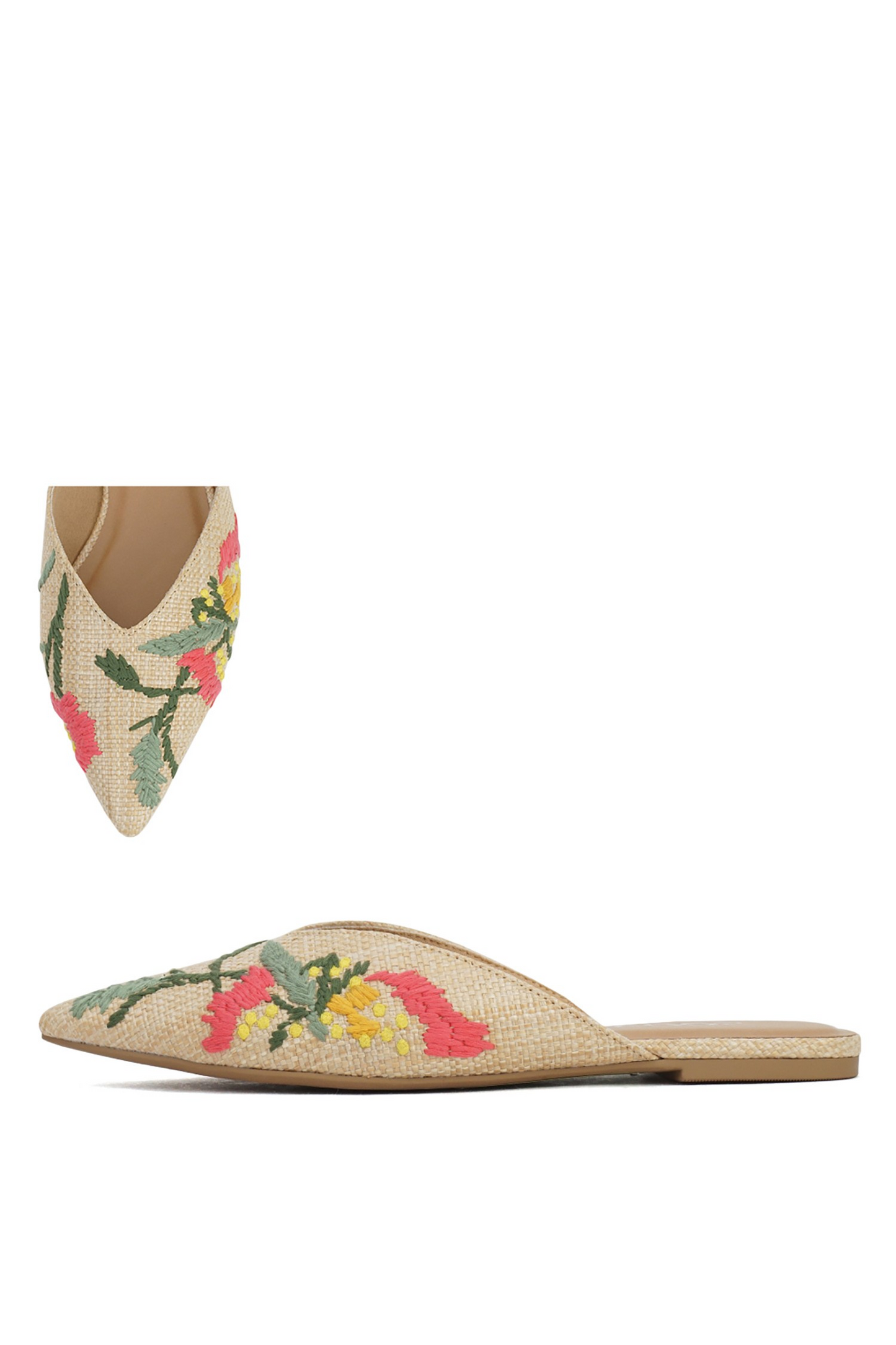 Embroidered Raffia Mules