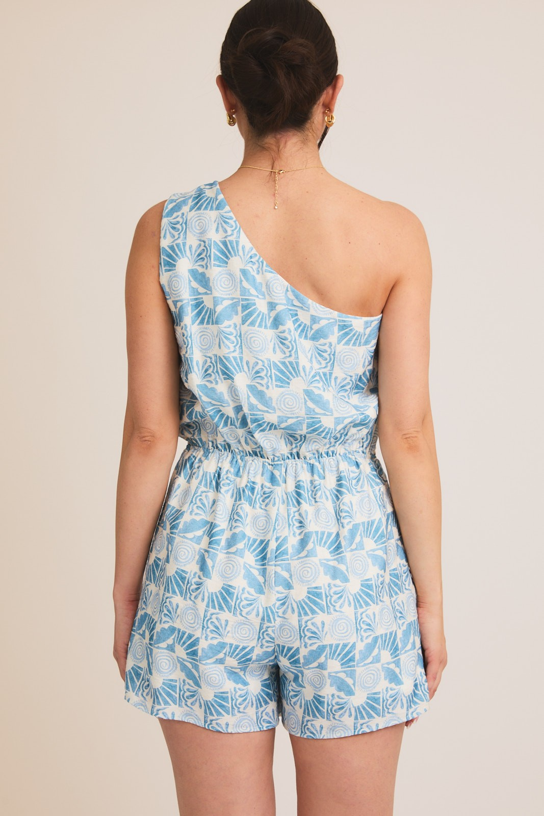 One Shoulder Abstract Print Romper