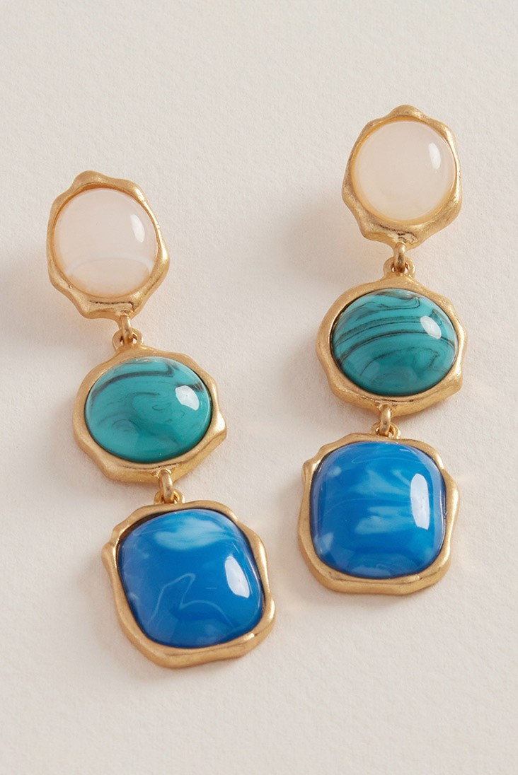 Multi Color Stone Drop Earrings