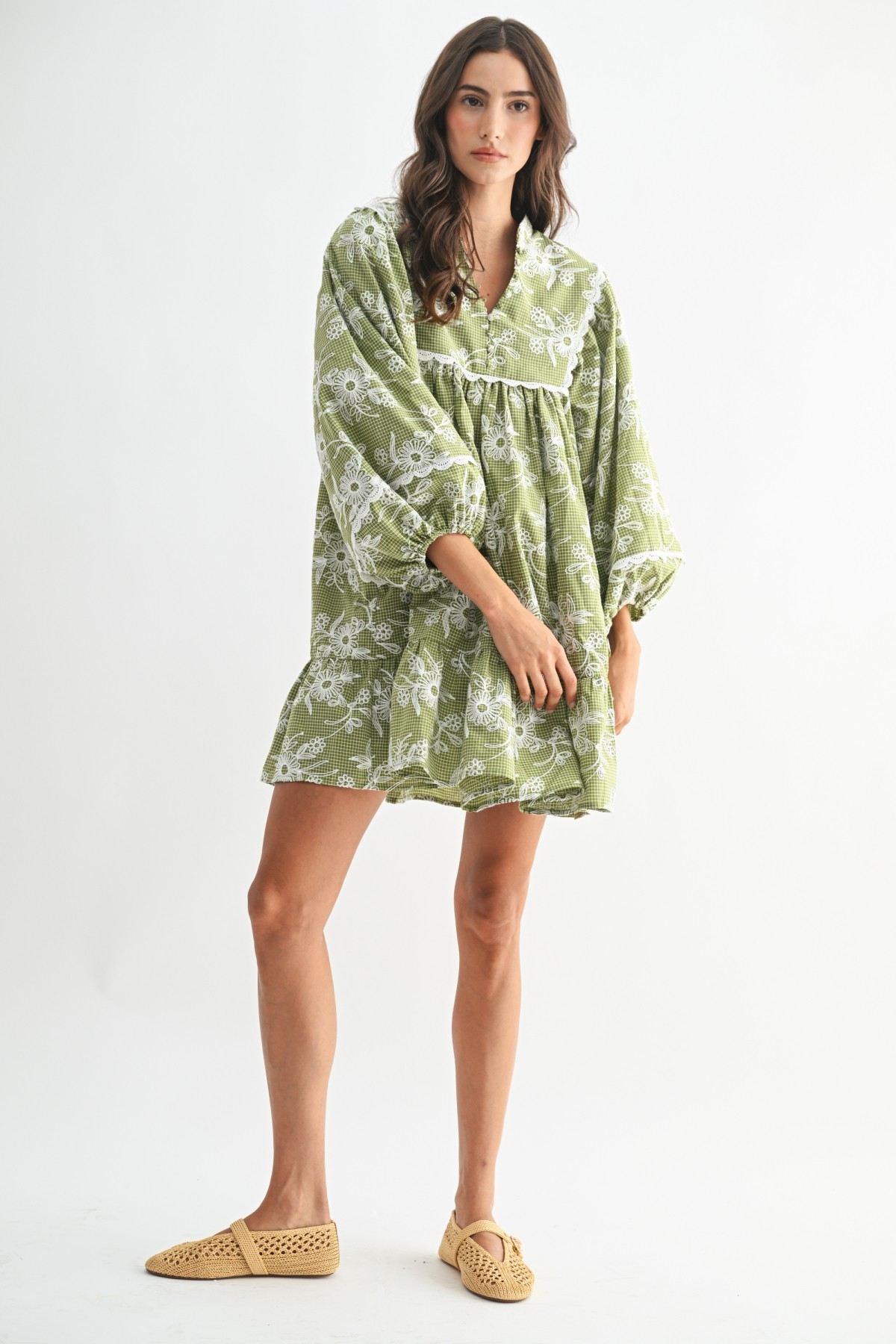 Marie Embroidered Dress With Balloon Sleeves
