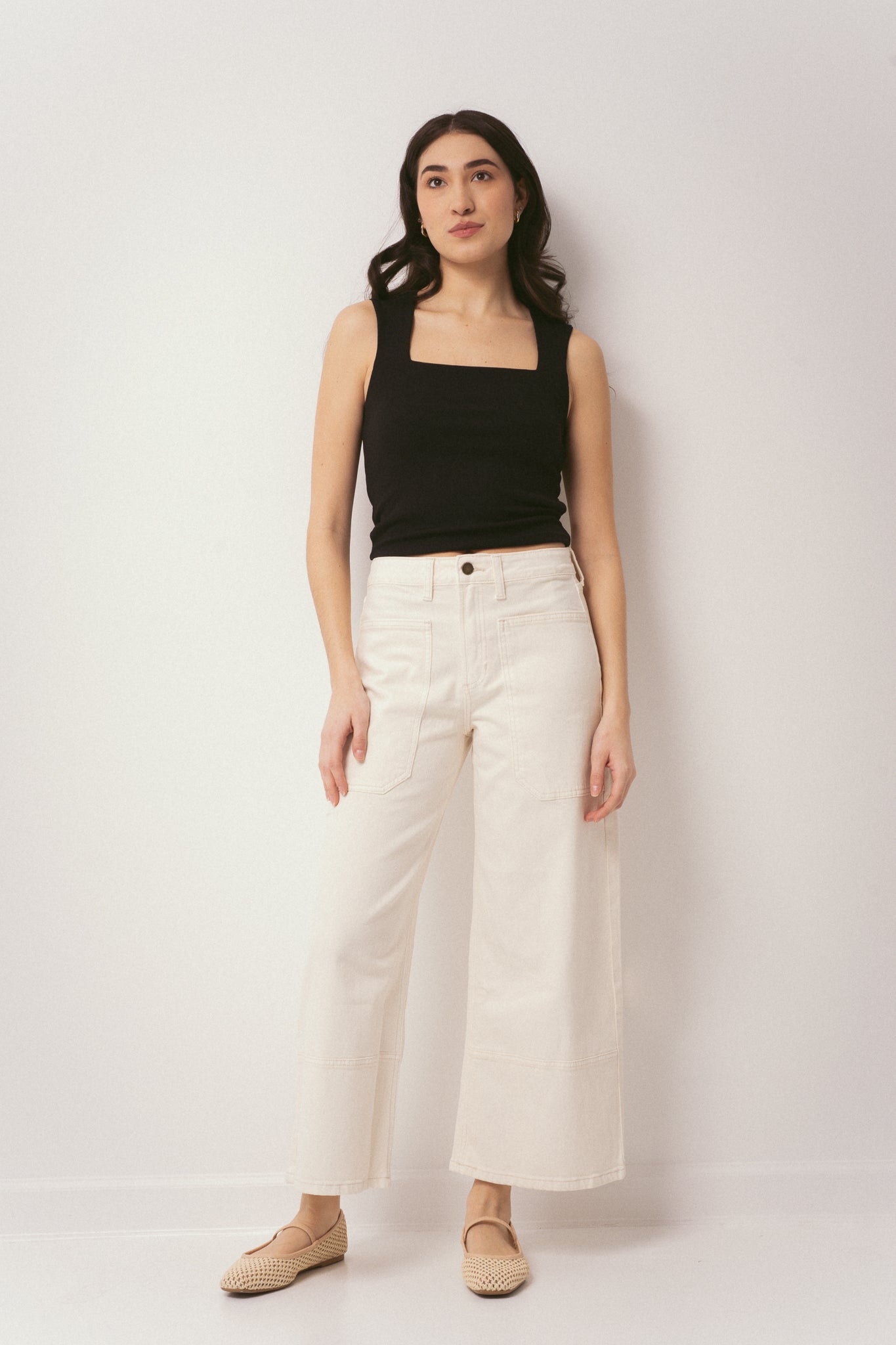 Cream Wide Leg Cropped Jeans