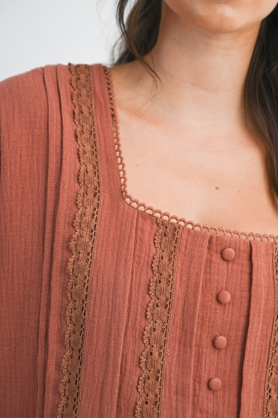 Celia Ruffled Lace-Trim Blouse
