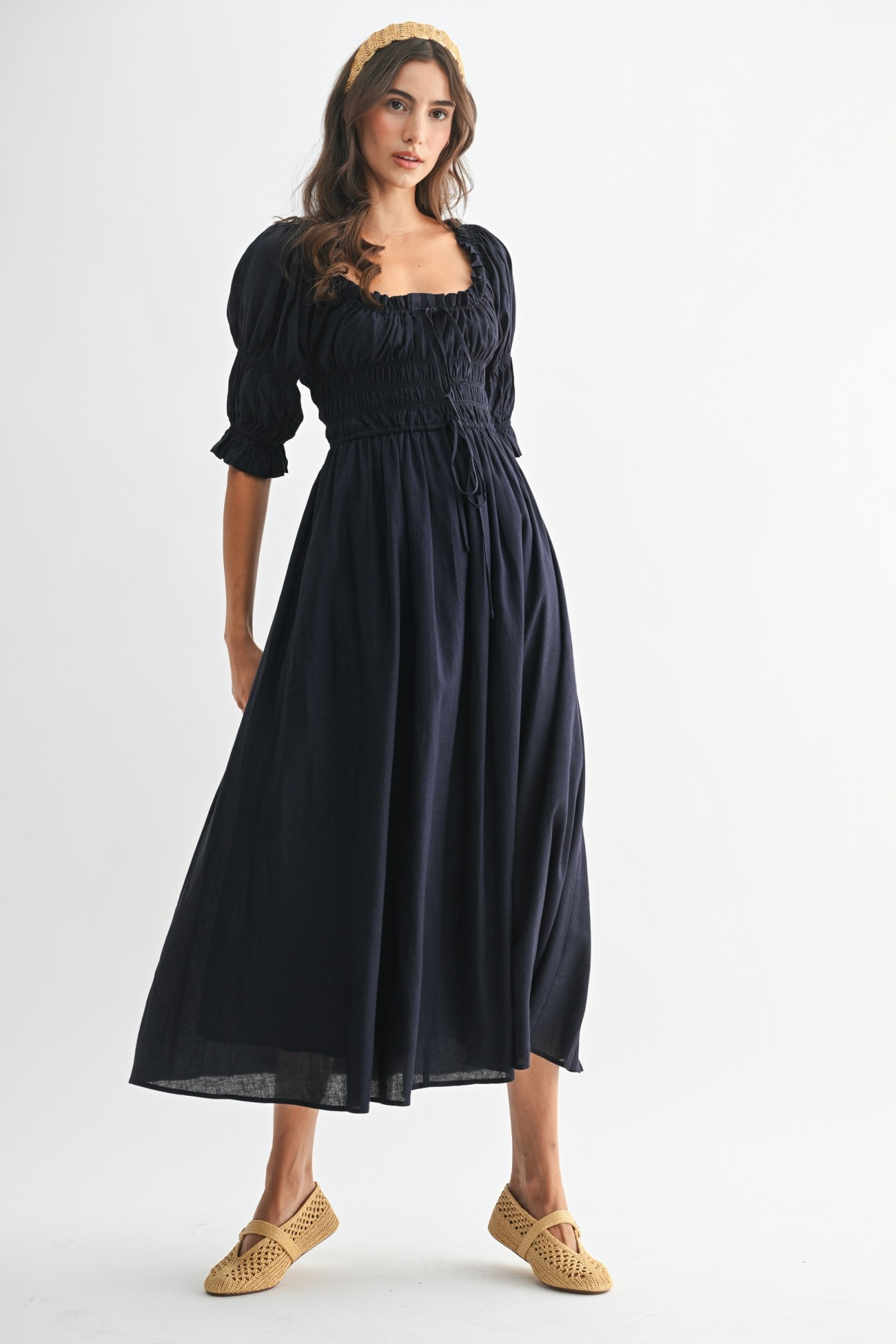 slim fit dress slacks Cami Smocked Midi Dress L