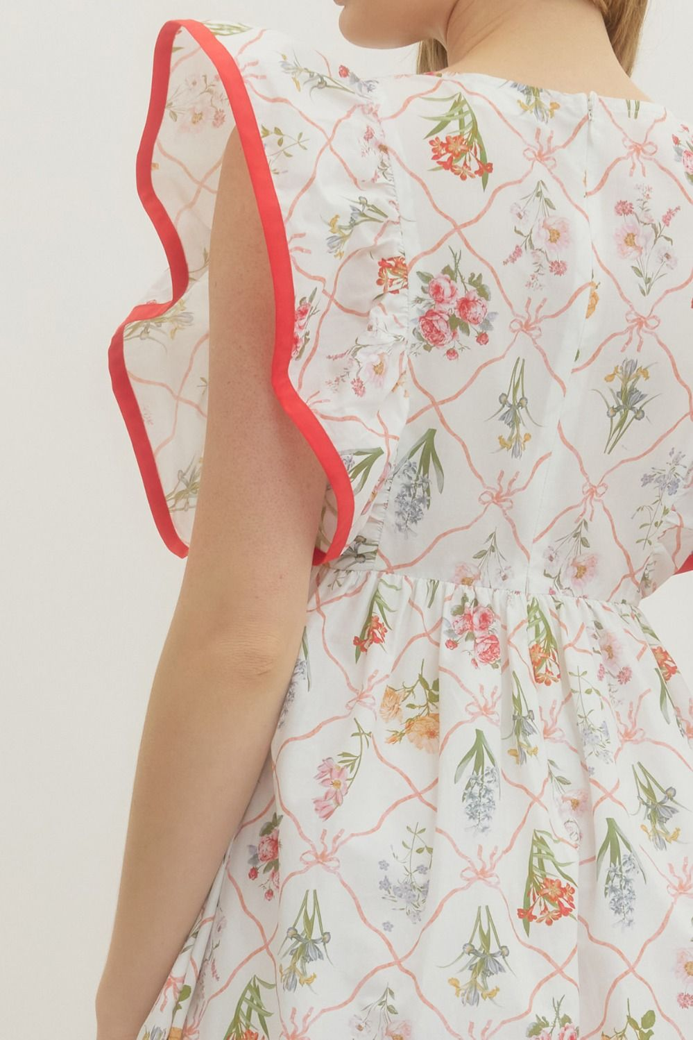 Botanical Print Flutter Sleeve Midi Dress