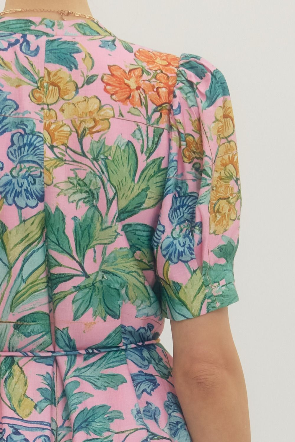 Floral Print Puff Short Sleeve Mini Dress