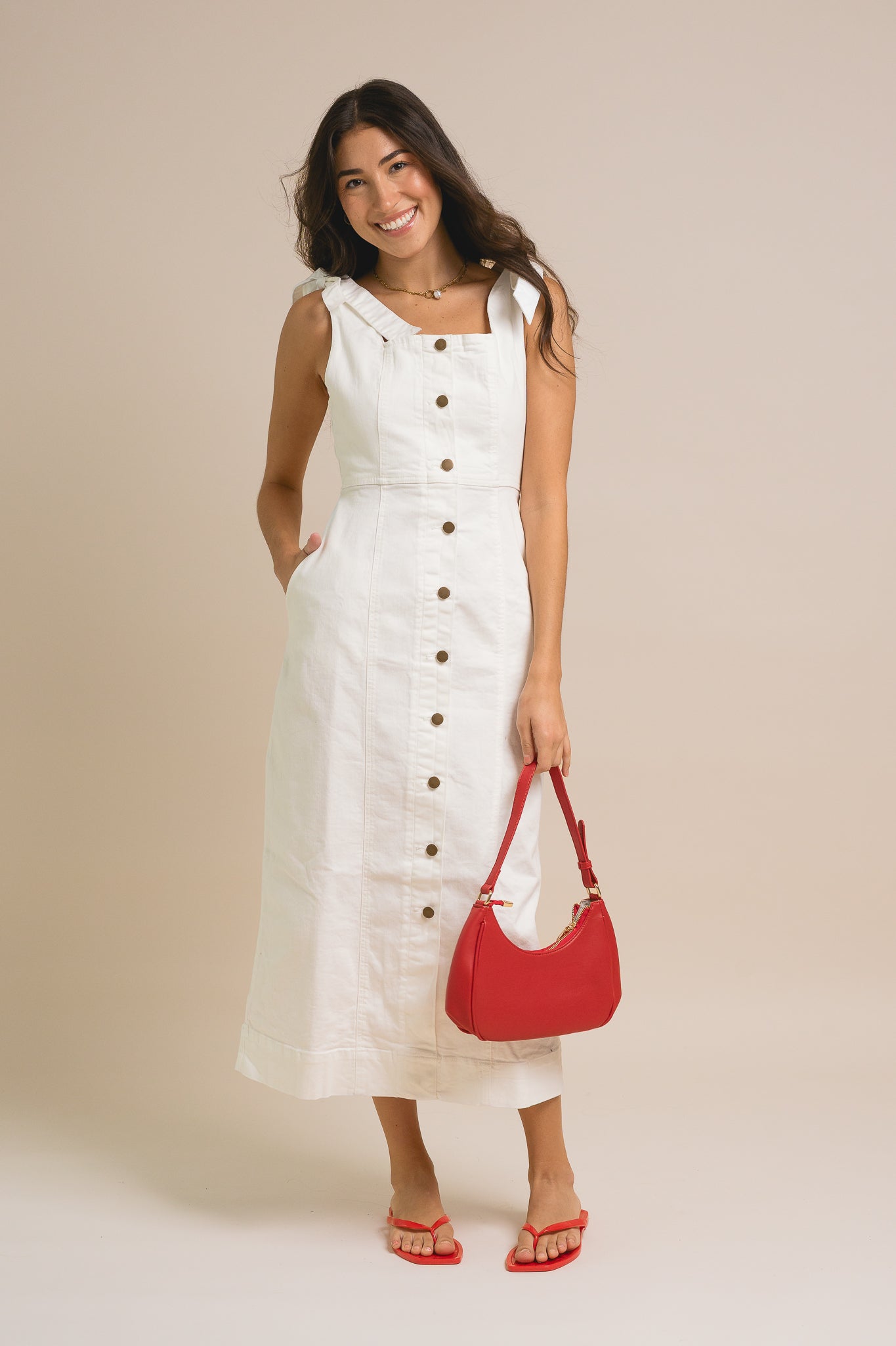 Tie Sleeve Buttondown Dress