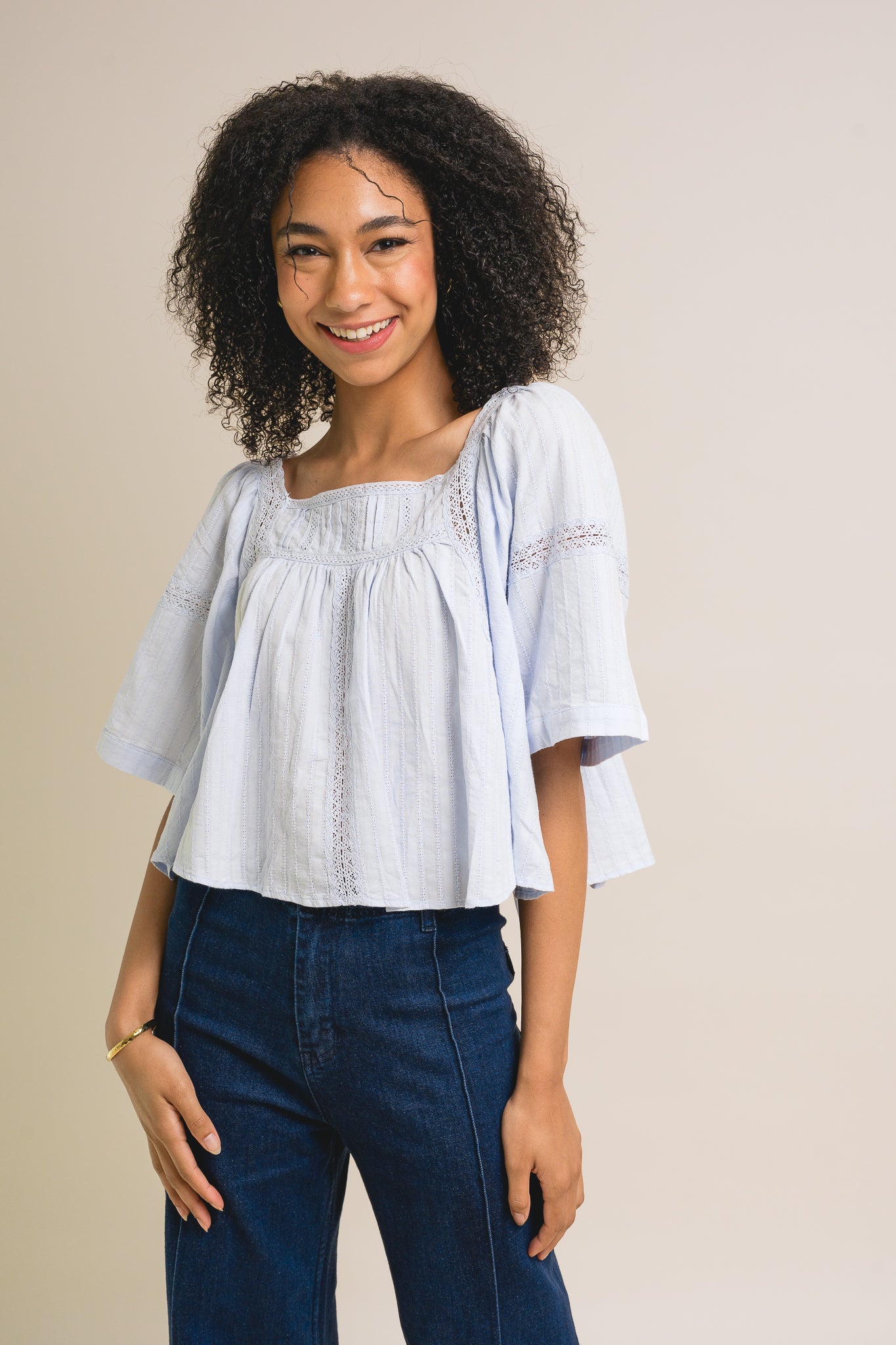 Bow Back Ribbon Lace Blouse