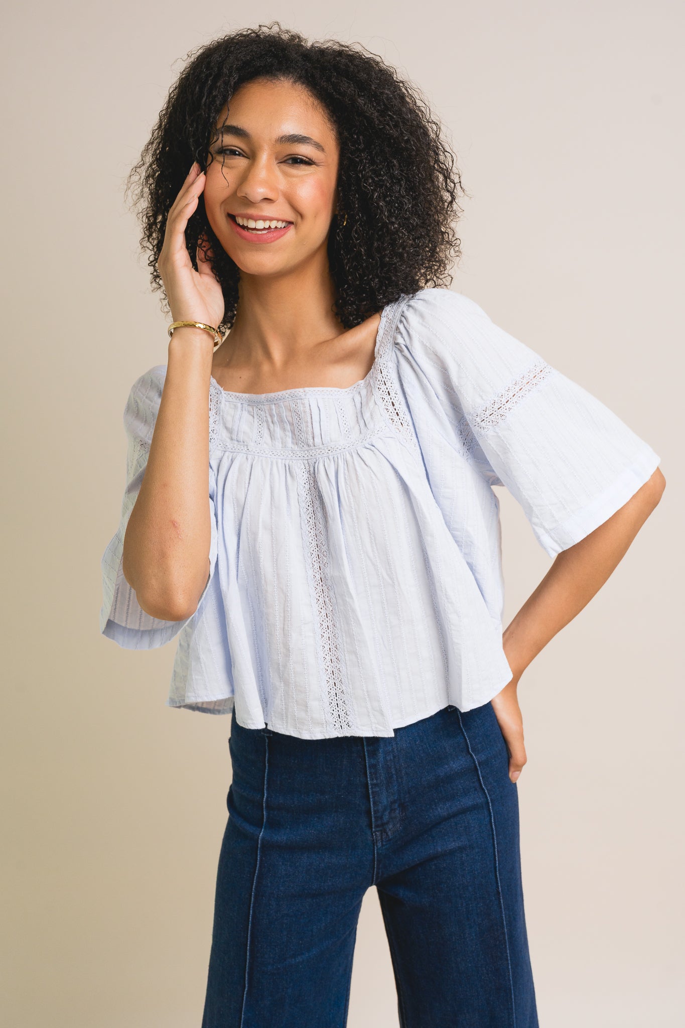 Bow Back Ribbon Lace Blouse