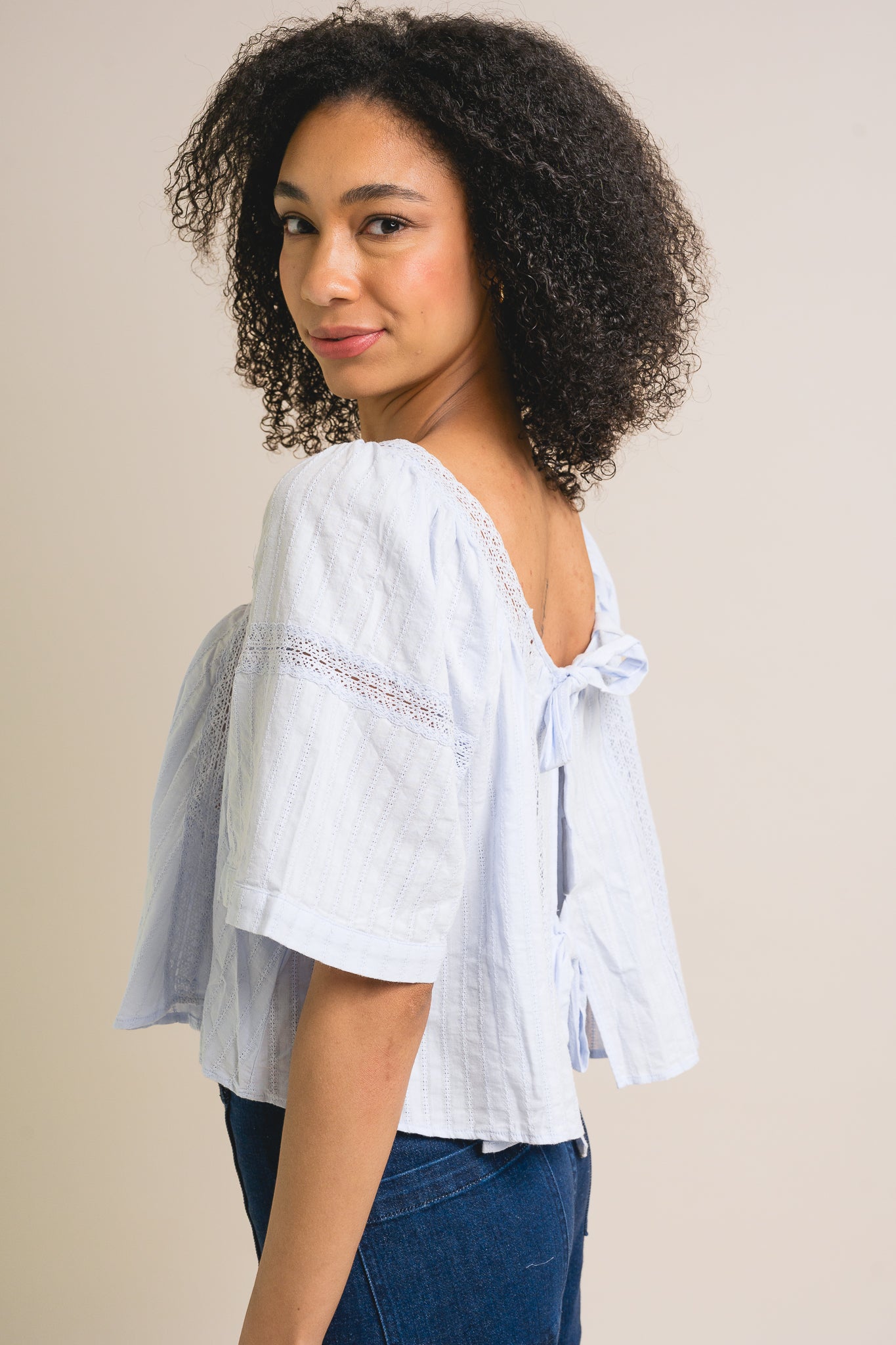 Bow Back Ribbon Lace Blouse