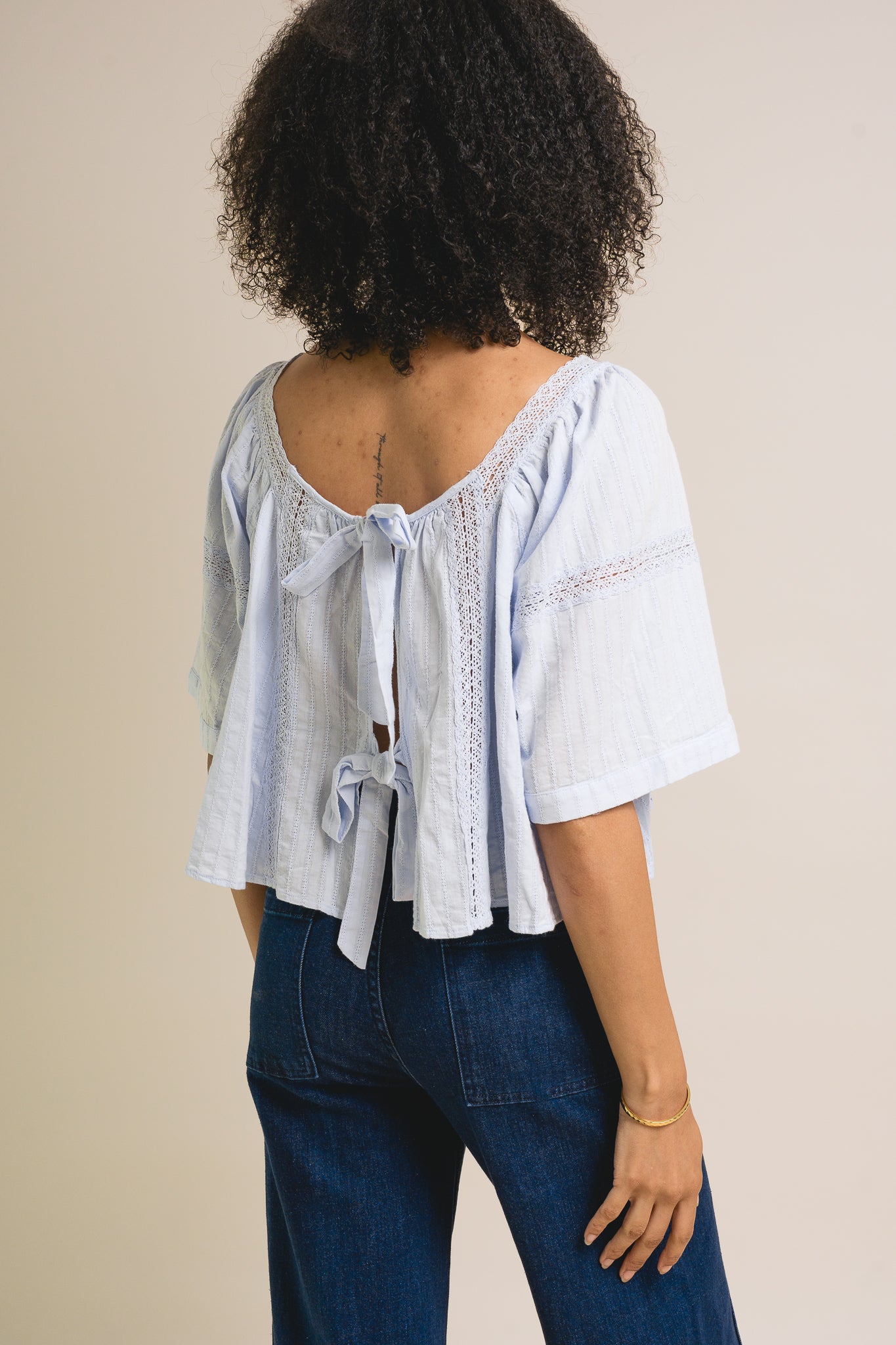 Bow Back Ribbon Lace Blouse