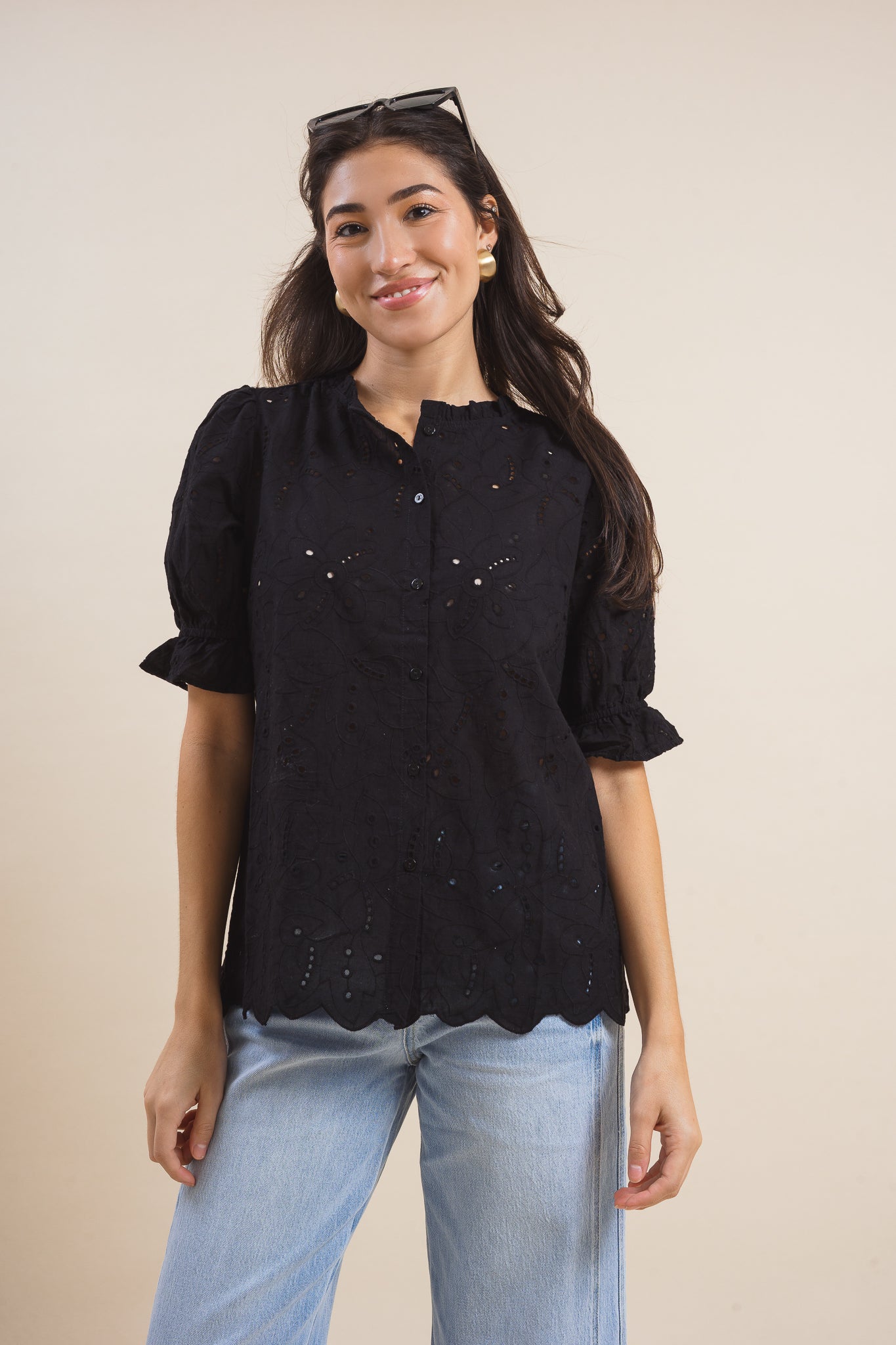 Embroidered Eyelet Cotton Top
