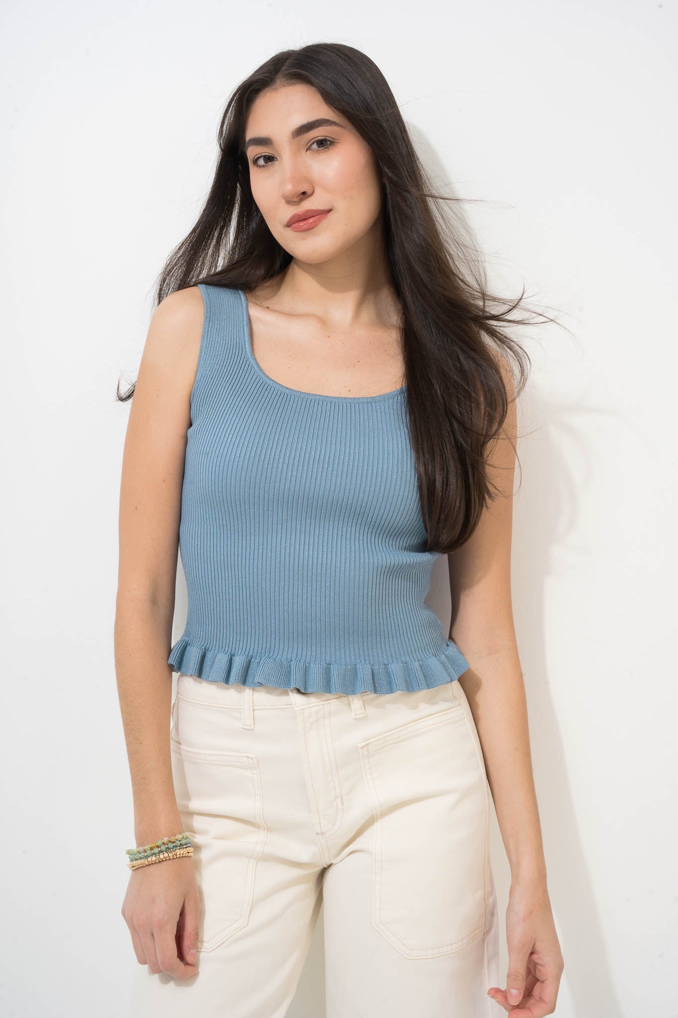 Ruffle Trim Knit Tank