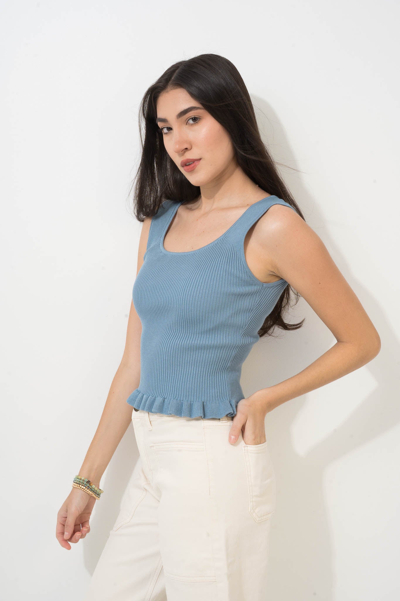 Ruffle Trim Knit Tank
