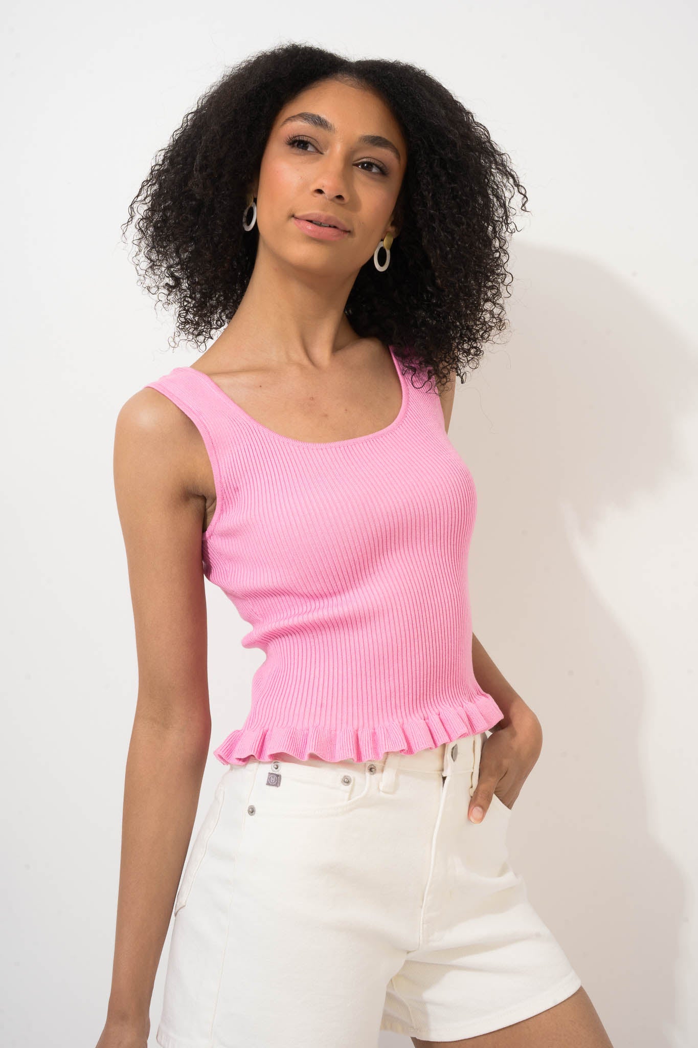 Ruffle Trim Knit Tank