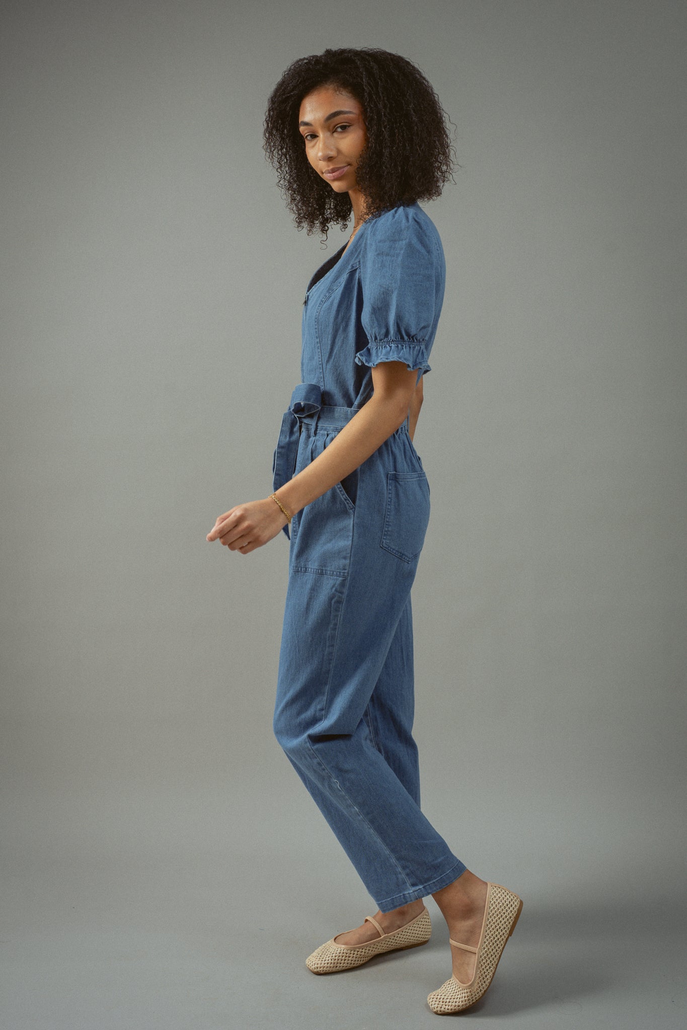 Denim Short Sleeve Jumpsuit