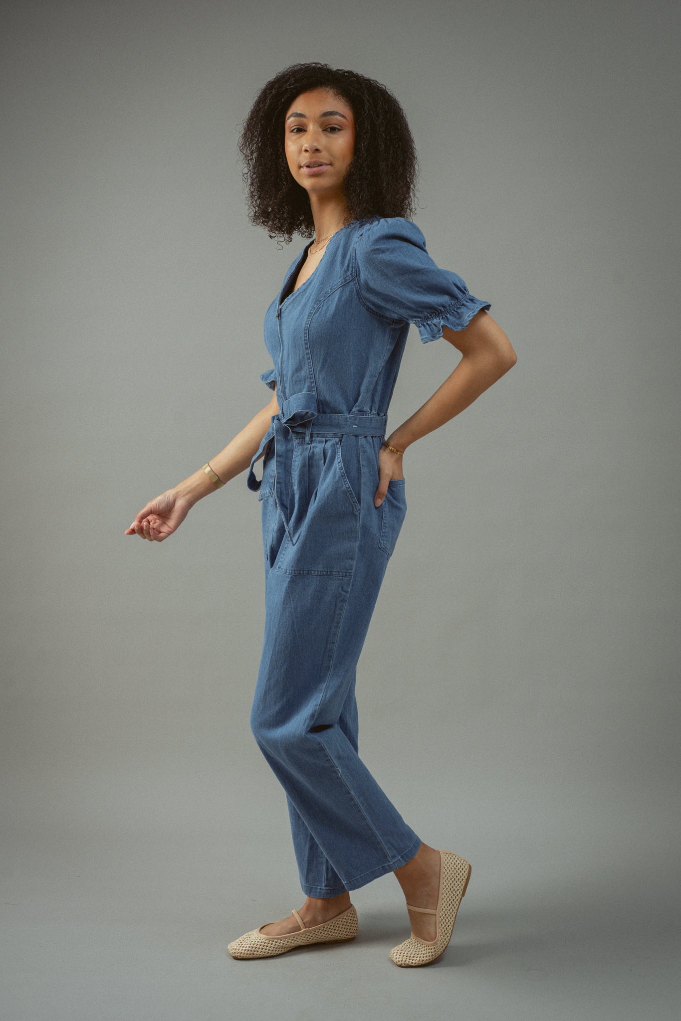 Denim Short Sleeve Jumpsuit