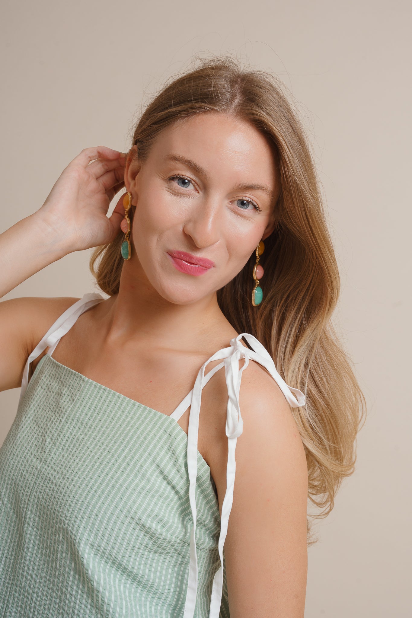 Multi Color Stone Drop Earrings