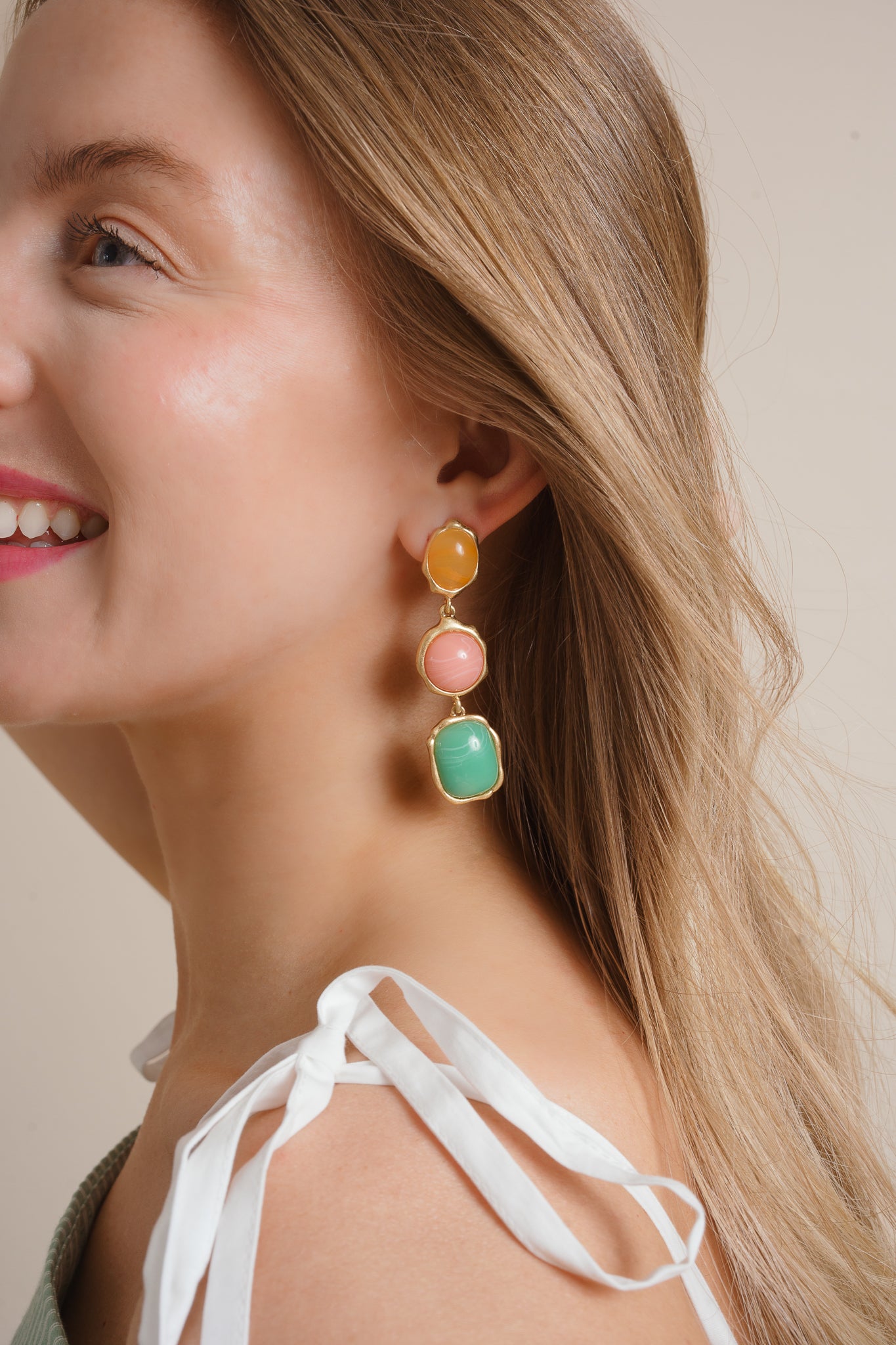 Multi Color Stone Drop Earrings
