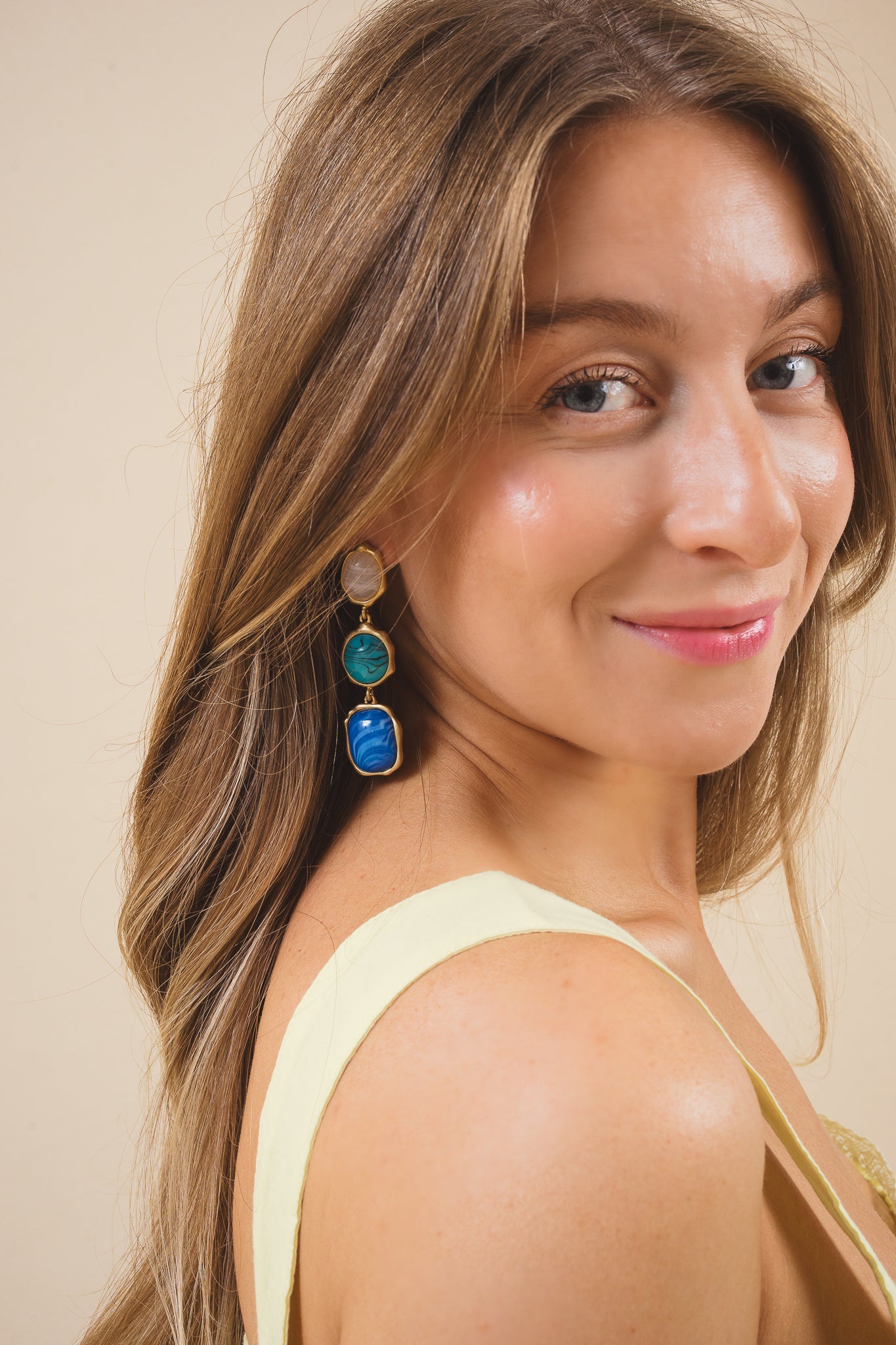 Multi Color Stone Drop Earrings