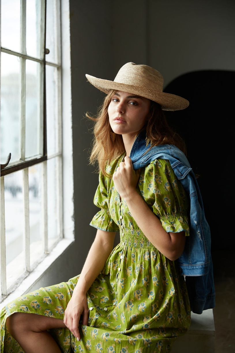 Hand Block Olive Printed Dress