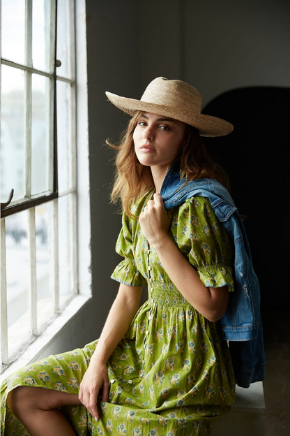 Hand Block Olive Printed Dress