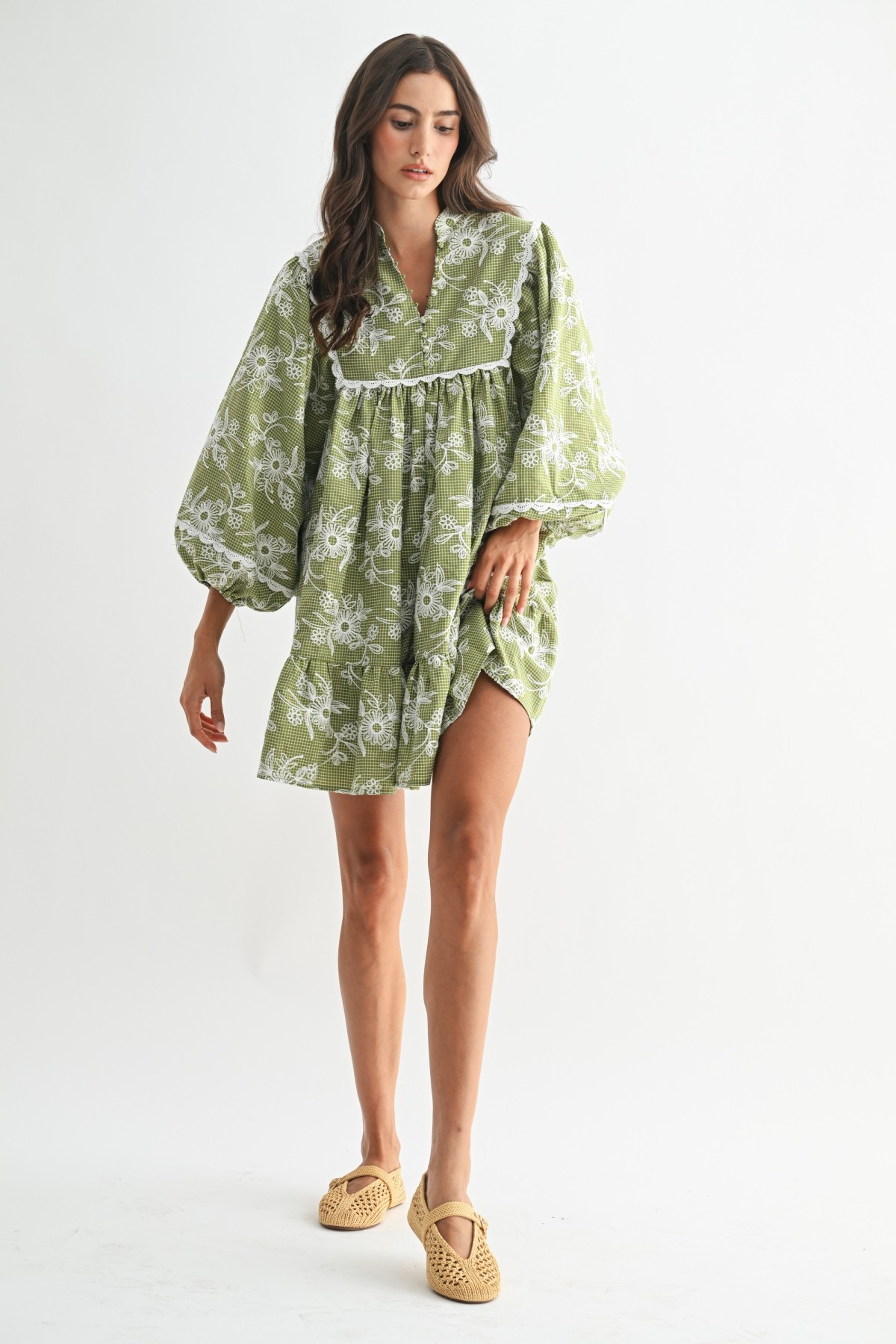 Marie Embroidered Dress With Balloon Sleeves