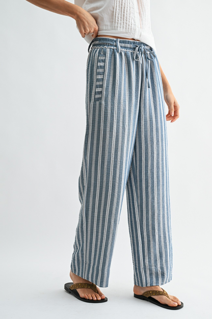 Striped Wide Leg Drawstring Pants
