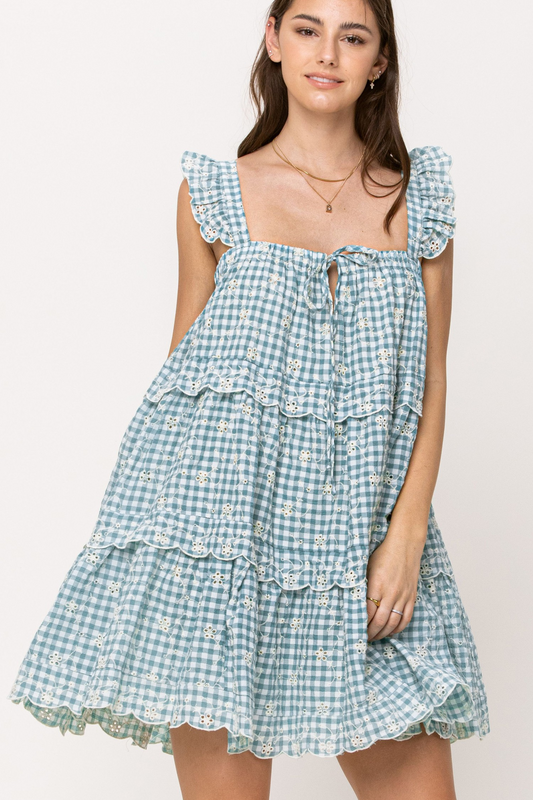Gingham Floral Mini Dress