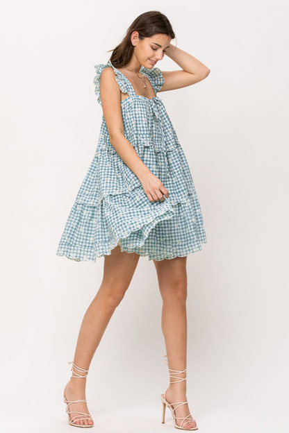 Gingham Floral Mini Dress
