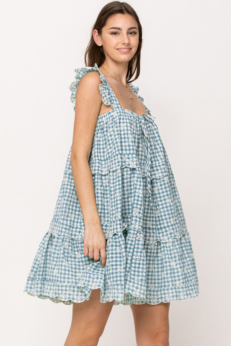 Gingham Floral Mini Dress