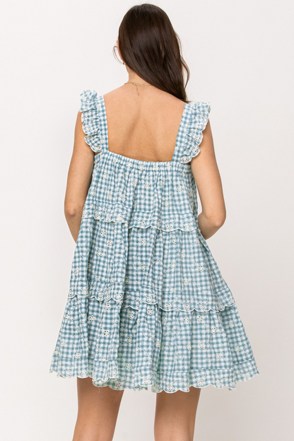 Gingham Floral Mini Dress