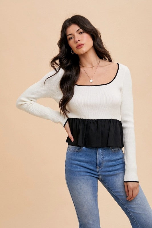 Peplum Square Neck Sweater Top