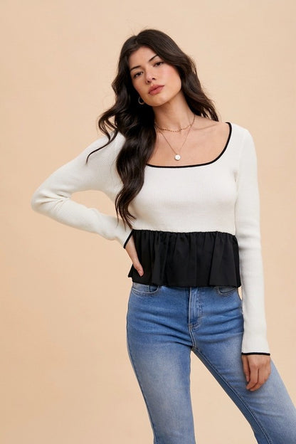 Peplum Square Neck Sweater Top