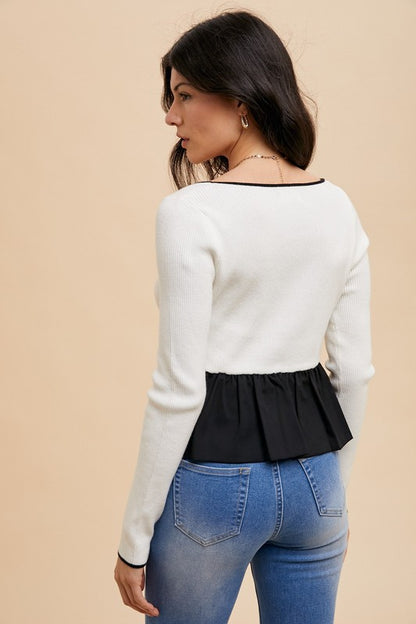 Peplum Square Neck Sweater Top