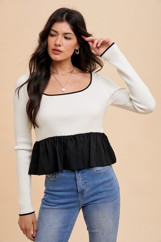 Peplum Square Neck Sweater Top