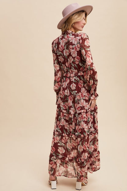 Cara Floral Print Ruffle Maxi Dress