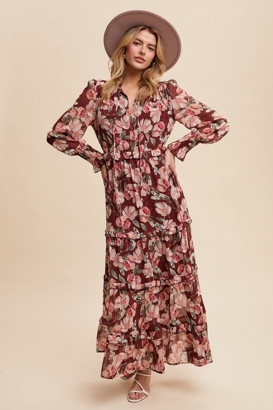 Cara Floral Print Ruffle Maxi Dress