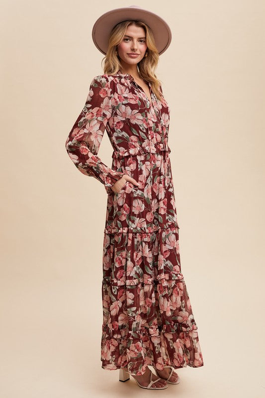 Cara Floral Print Ruffle Maxi Dress