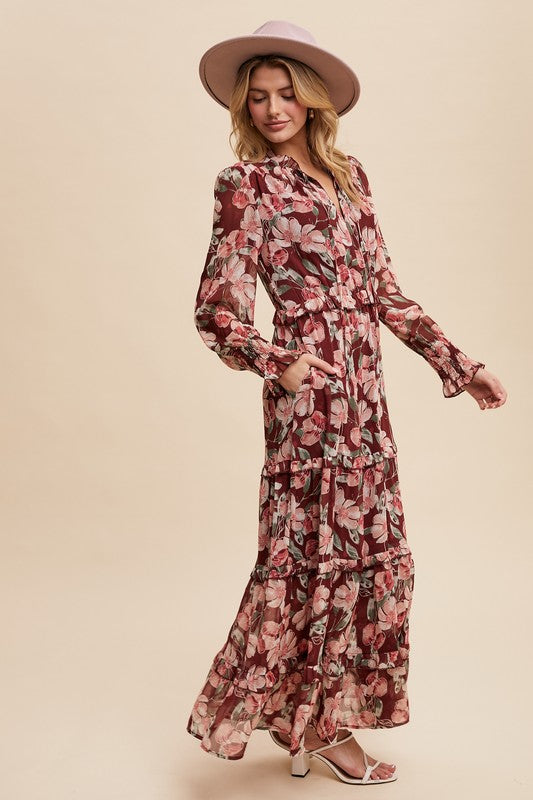 Cara Floral Print Ruffle Maxi Dress