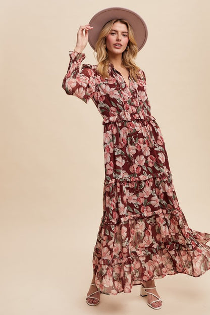 Cara Floral Print Ruffle Maxi Dress