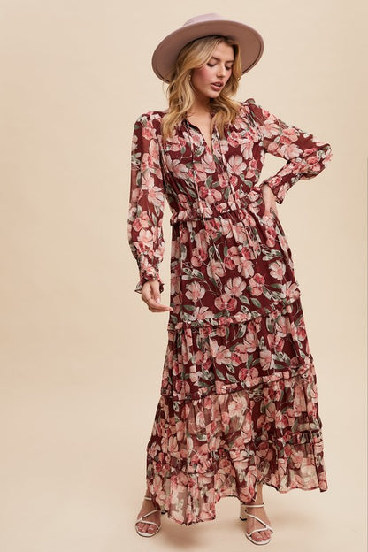 Cara Floral Print Ruffle Maxi Dress