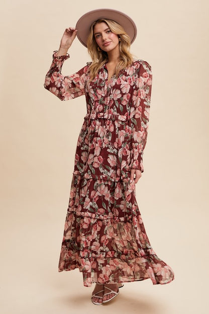 Cara Floral Print Ruffle Maxi Dress