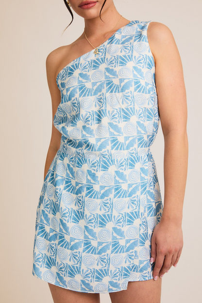One Shoulder Abstract Print Romper