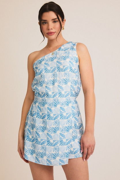 One Shoulder Abstract Print Romper