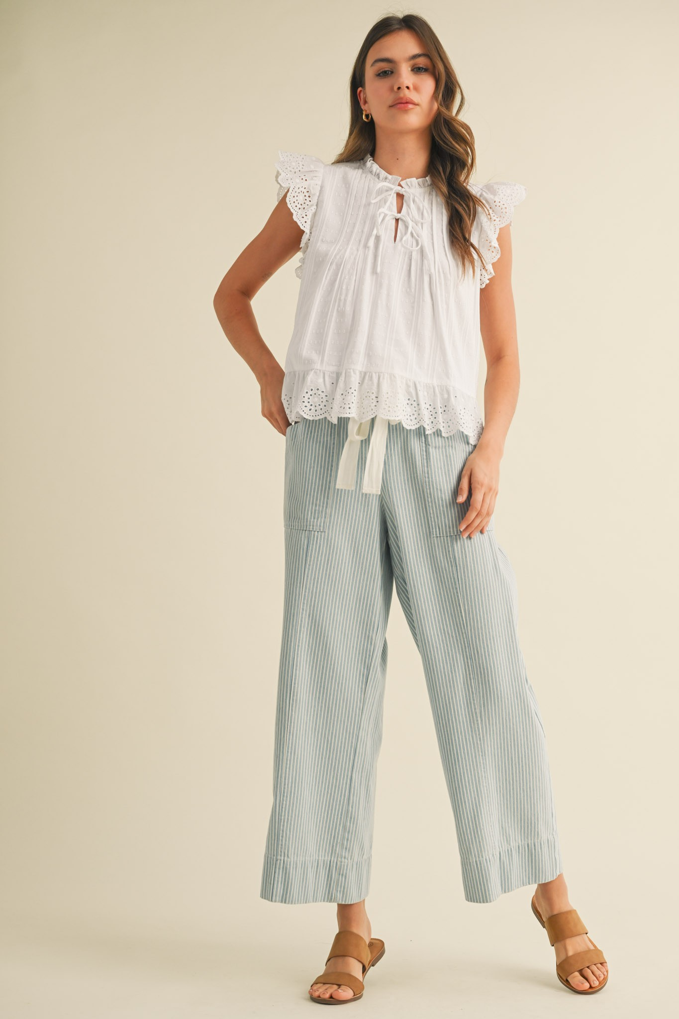 Junie Striped Wide Leg Cropped Pants