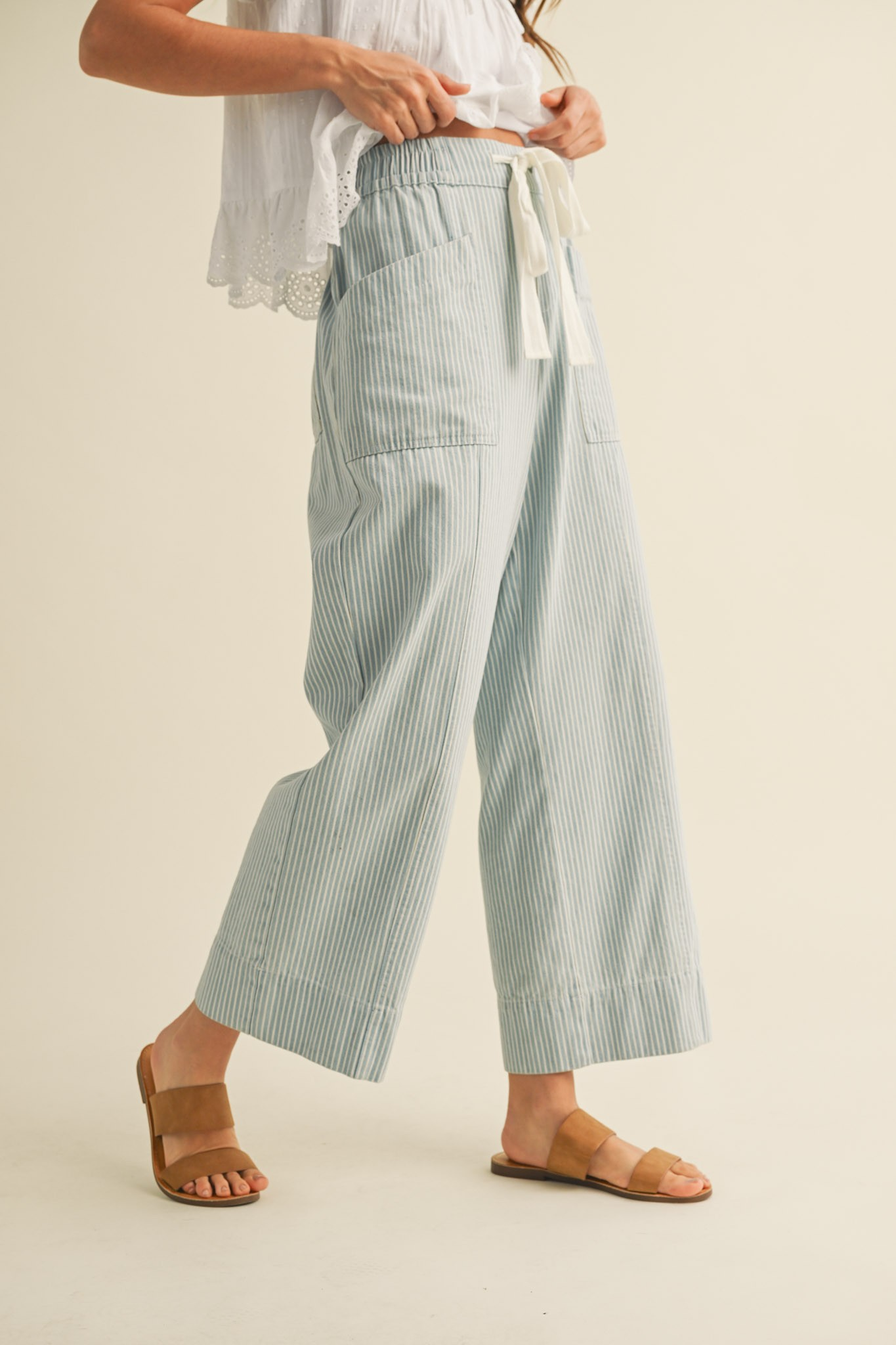 Junie Striped Wide Leg Cropped Pants