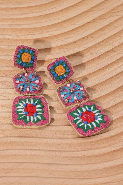 Embroidered Crochet Drop Earrings